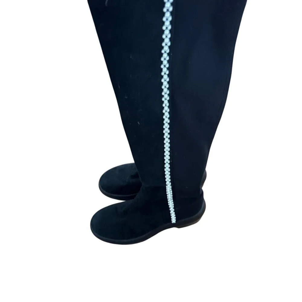 Stuart Weitzman 50/50 OTK Boot Lift Pearl Embellished‎ Lug Sole Boots 8.5B Rare